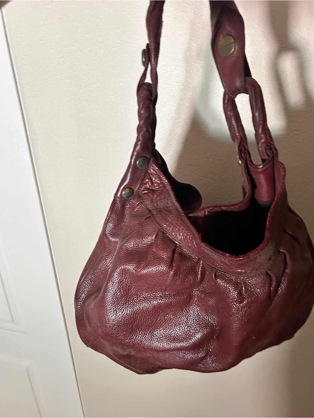 Lucky Brand Burgundy Braided-Handle Hobo Shoulder Bag